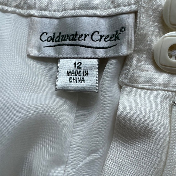 Coldwater Creek Cropped Pants Sz 12 Linen Blend Ivory Wide Leg Lined - Picture 6 of 7